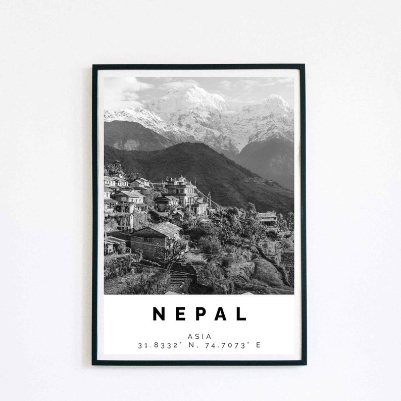 Nepal Poster Black and White Print Nepal Wall Art Nepal Etsy