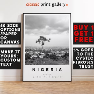 Nigeria Poster Black and White Print, Nigeria Wall Art, Nigeria Travel Photo, Nigeria Map, Africa Poster, Africa Print, 4511