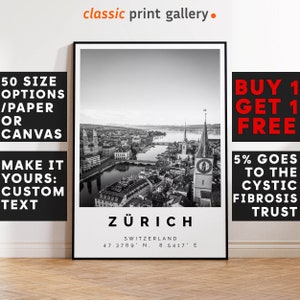 Zurich Poster,Zurich Print,Zurich Black and White Photographic Art, Wedding gift, Coordinates Poster, Travel Gift, 4617