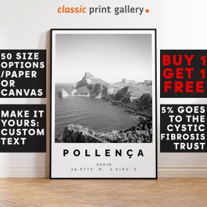 Pollenca Poster Black and White Print, Pollenca Wall Art, Pollenca Travel Photo, Pollenca Map, Spain Poster, Spain Print, 4366