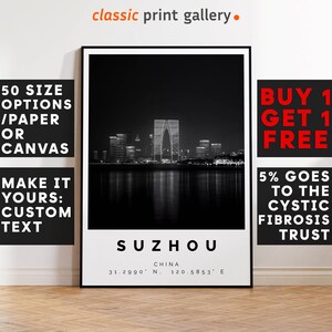 Suzhou Poster Black and White Print, Suzhou Wall Art, Suzhou Travel Photo, Suzhou Map, China Poster, China Print, 4096