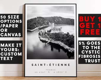 Saint Etienne Poster Black and White Print, Saint Etienne Wall Art, Saint Etienne Travel Poster, Saint Etienne Photo Print,France,5883