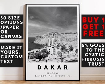 Dakar Poster Black and White Print, Dakar Wall Art, Dakar Travel Poster Photo, Dakar Map, Senegal Poster, Sengal Print Wall Art, Africa,3348