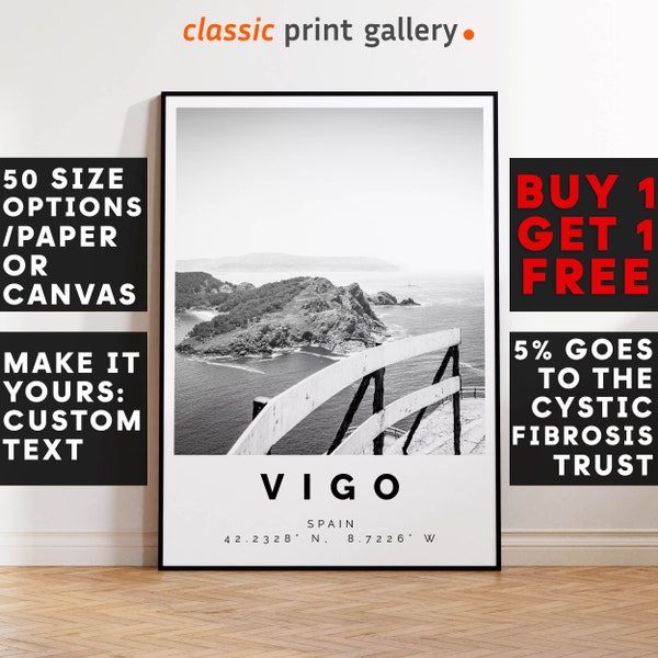 Vigo Poster Black and White Print, Vigo Wall Art, Vigo Travel Poster, Vigo Photo Print,Spain,5941