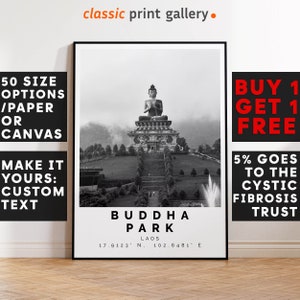 Buddha Park Laos, Laos Poster Black and White Print, Laos Wall Art, Laos Travel Poster, Southeast Asia, Gift for Backpacker,3171