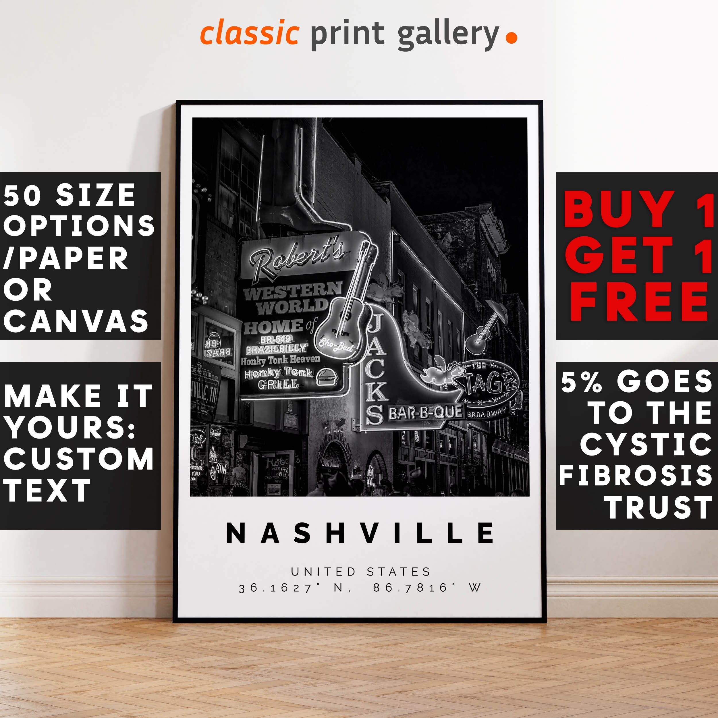 Nashville Print Black and White Photo, Nashville Wall Art, Nashville Travel Poster, Nashville Photo Print, 4567b