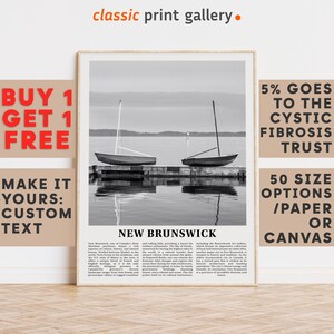 New Brunswick Print, New Brunswick Wall Art, New Brunswick Black and White Poster, Personalized Birthday Travel Gift Present Canada 12049a