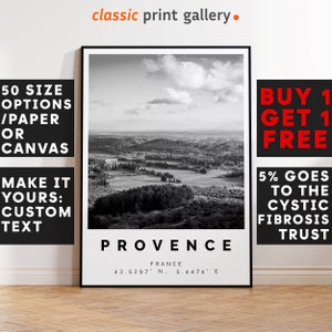 Provence Poster Black and White Print, Provence Wall Art, Provence Travel Photo, Provence Map, France Poster, France Print, 4336