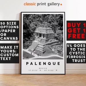 Palenque Poster Black and White Print, Palenque Wall Art, Palenque Travel Poster, Palenque Photo Print, Mexico,5369
