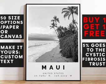 Maui Poster Black and White Print, Maui Wall Art, Maui Travel Poster, Maui Photo Print, Hawaii, USA, United States, Coastal Art, 2835