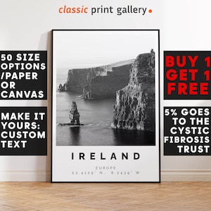 Ireland Poster Black and White Print, Ireland Wall Art, Ireland Travel Photo, Ireland Map, Irish Poster, Cliff Print, 3619