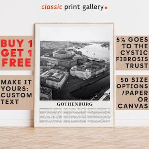 Gothenburg Print, Gothenburg Wall Art, Gothenburg Black and White Poster, Personalized Birthday Travel Gift Present Sweden 11739a