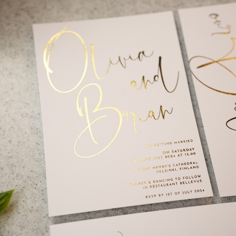 Modern Calligraphy Gold Foil Wedding Invite Wedding Invitation Set, Modern Calligraphy Wedding Invitation Suite W24 image 2