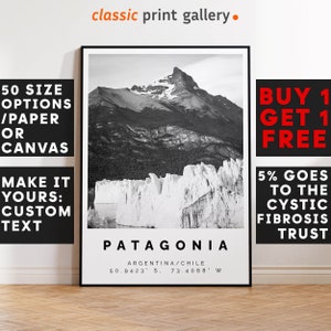 Patagonia Poster Black and White Print, Patagonia Wall Art, Patagonia Travel Photo, Patagonia Map, Argentina Poster, Argentina Print, 4428