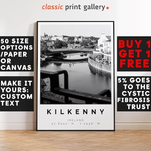 Kilkenny Poster Black and White Print, Kilkenny Wall Art, Kilkenny Travel Photo, Kilkenny Map, Ireland Poster, Ireland Print, 3702
