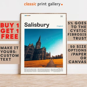 Salisbury Print, Salisbury Wall Art, Salisbury Color Poster With Text, Personalized Birthday Travel Gift Present Photography, UK 12197b