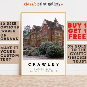 Crawley Poster Colorful Print, Crawley Wall Art, Crawley Photo Decor, Crawley Gift Travel Print,West Sussex,Gift For Backpacker,10785