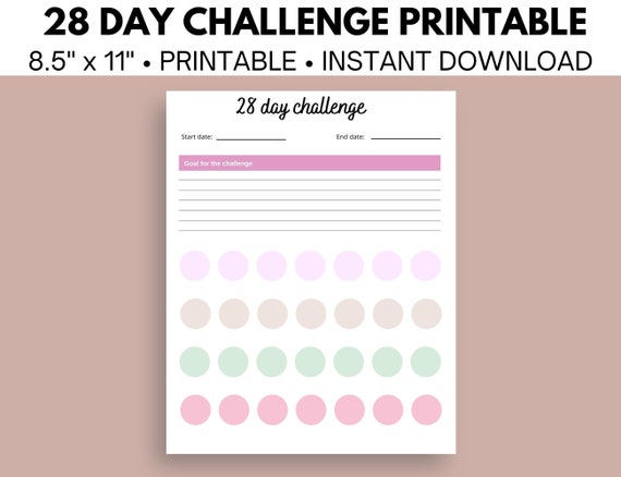 28 Day Challenge Printable Printable Goal Tracking Planner - Etsy