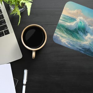 Ocean Waves Mouse Pad: Coastal Desk Mat for Home Office or Gaming