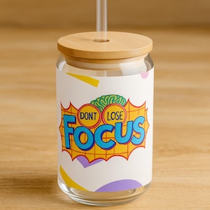 16oz Sipper Glass: Tempered Glass with Bamboo Lid & Straw
