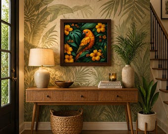 Tropical Parrot Wall Art Framed Poster | Bird Decor Print | Jungle Botanical Home Decor | Colorful Tropical Artwork