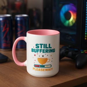 Funny Coffee Mug for Gamers Still Buffering Please Wait Accent Mug | Color Inside Coffee Cup | Retro Pixel Gamer Gift
