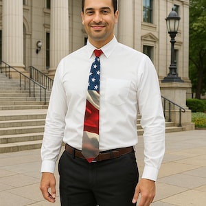 Patriotic Pride Necktie American Flag Inspired Red White And Blue Tie for Men