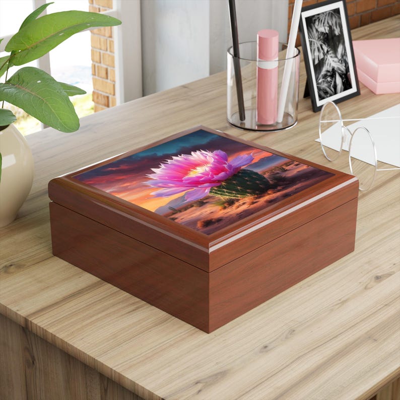 Cactus Bloom Wooden Jewelry Box