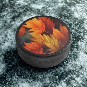 Autumn Leaves Hockey Puck Fall Sports Gift | Maple Leaf Ice Hockey Puck | Colorful Practice Puck for Players and Fans | Game Day Decor