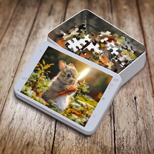 Słodki Króliczek z Marchewką Puzzle Niestandardowa układanka w blaszanym pudełku (30, 110, 252, 500, 1000 elementów)