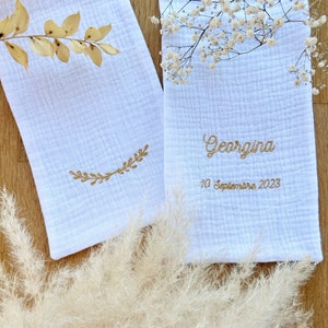 Personalized Baptism scarf in cotton gauze embroidery image 5