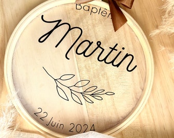 Personalized tambourine baptism souvenir gift in fabric for wall decoration circle embroidery