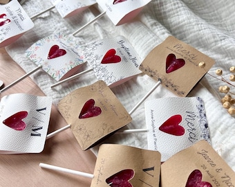 Customizable heart lollipop guest gift baptism, wedding, birthday, event
