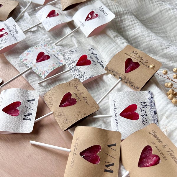 Personalisierbares Herz Lolli Gastgeschenk Taufe, Hochzeit, Geburtstag, Event
