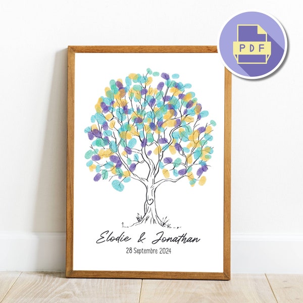 Arbre à empreinte personnalisé livre d’or souvenir mariage anniversaire baptême babyshower affiche numérique cadeau invité