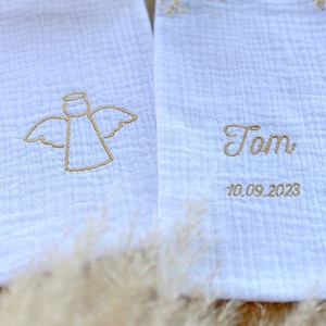 Personalized Baptism scarf in cotton gauze embroidery image 4