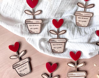 Personalized Thank You Magnet - Unique End of Year Gift Engraved and Acrylic Flower Pot and Heart