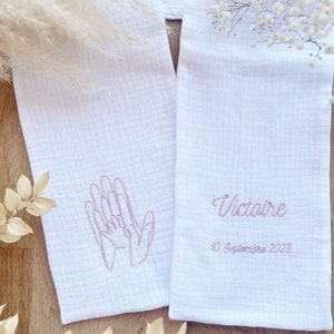 Personalized Baptism scarf in cotton gauze embroidery image 2