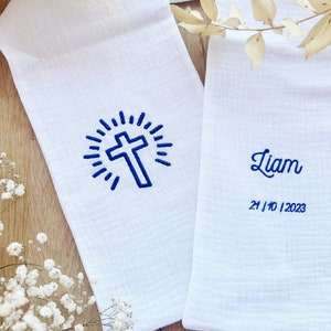 Personalized Baptism scarf in cotton gauze embroidery image 6