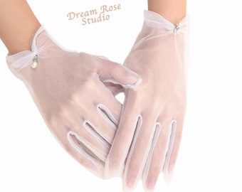 Opening Sale! White Sheer Gloves With High Quality Pearl Wedding Bridal Gloves White Formal Gloves for Cocktail Party Elegant Gloves W-72