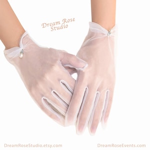 Opening Sale! White Sheer Gloves With High Quality Pearl Wedding Bridal Gloves White Formal Gloves for Cocktail Party Elegant Gloves W-72