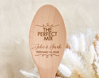 The Perfect Mix Laser Engraved Custom Wood Mixing Spoon, Personalized Name Bridal Shower Gift, Wedding Gift, Customized Bridal Gifts, W-148