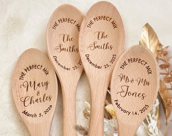 The Perfect Mix Laser Engraved Custom Wood Mixing Spoon, Personalized Name Bridal Shower Gift, Wedding Gift, Customized Bridal Gifts, W-142