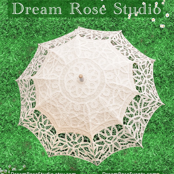 Weiß Beige Viktorianische Spitze Regenschirm Detaillierte Voll Baumwolle Spitze Sonnenschirm Hochzeitsgeschenk Dekoration Bambusgriff W-065