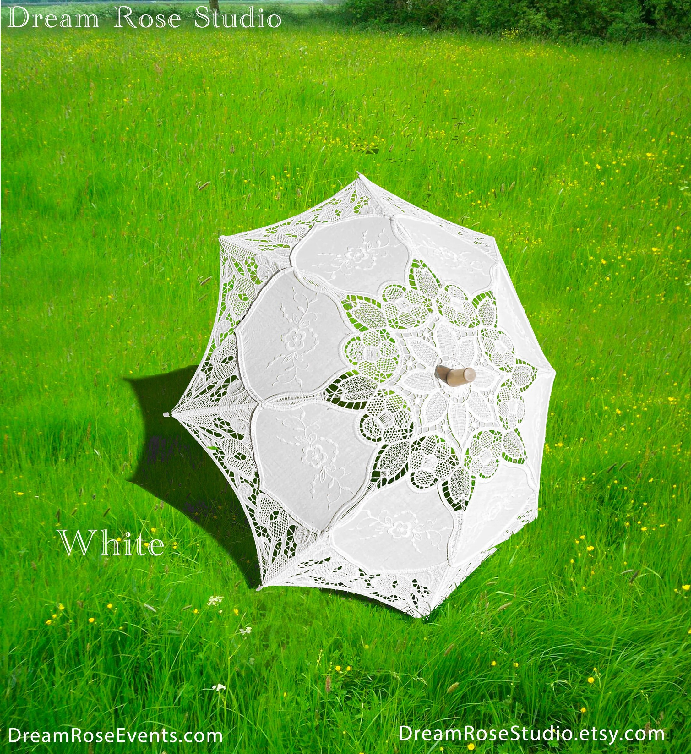 White Beige Small Girls Victorian Lace Umbrella Parasol Handmade…