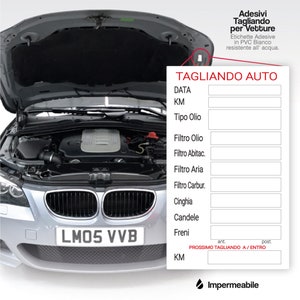 Etichette Adesive Tagliando Auto Carta PVC Resistenti Impermeabile all'Acqua 85x55mm cambio olio filtri aria carburanti cinghia candele fren