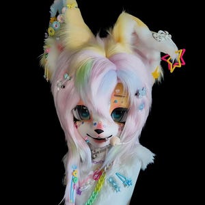 Kigurumi Furry Head, Rainbow Puppy Furry Mask Head, Y2K Fursuit Cos,Dog Furry Suit Head,Cute Sweet Fursuit Head