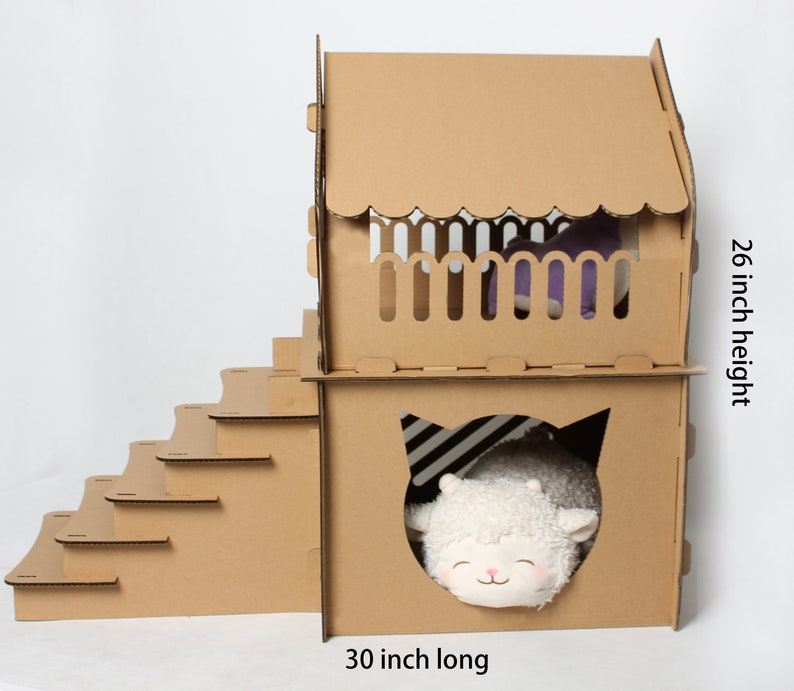 Cardboard Cat House With Stairs Two Floor Cat Castle for Two Etsy Australia