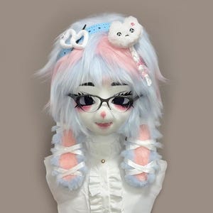 Teacher Rabbit Kigurumi Furry Head, Rabbit Kig Furry Mask Head, Y2K Fursuit Cos, Rabbit New Furry Suit Head, Kig Fursuit Head