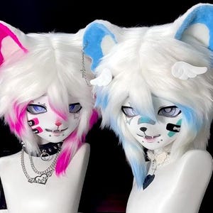 Kigurumi Furry Head, Pink Bunny Furry Mask Head, &quot;Twin Mice&quot; Y2K Fursuit Cos, New Furry Suit Head, Sweet  Cute Fursuit Head,Christmas Gifts